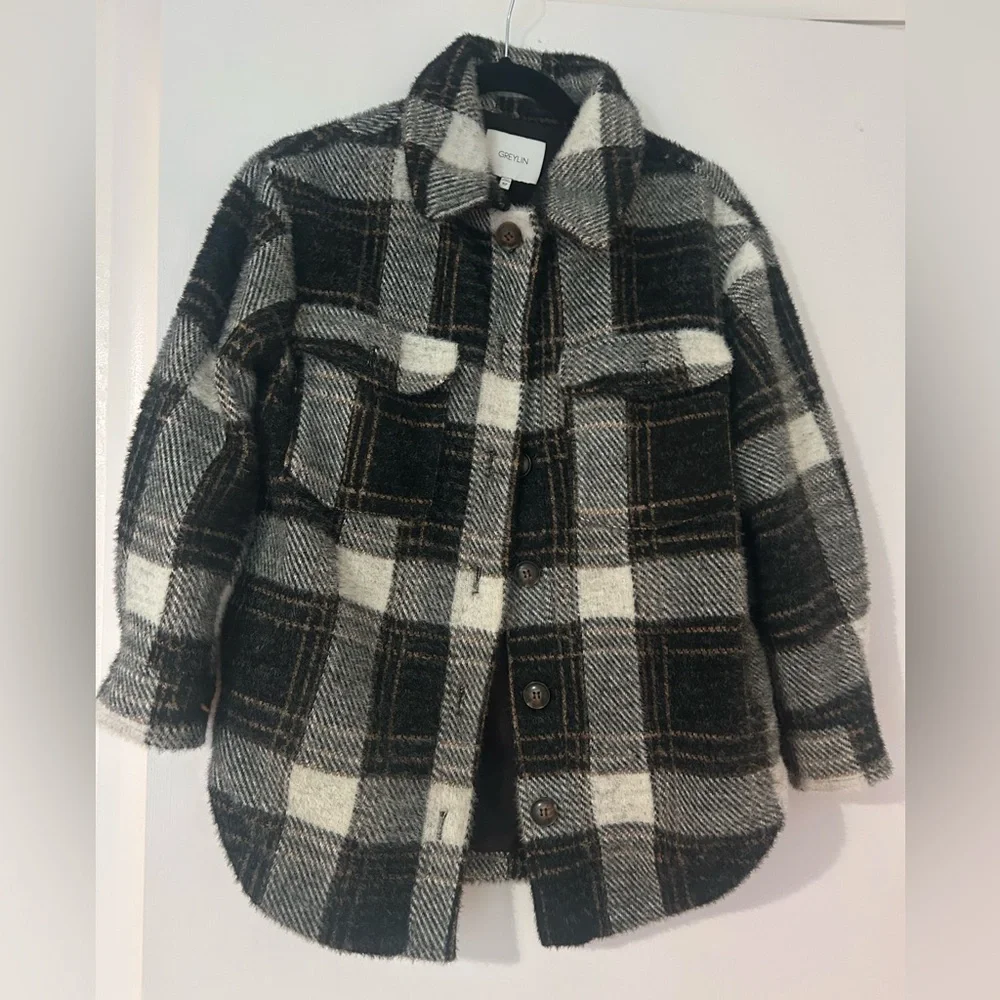 Anthropologie Greylin black/grey/white plaid flannel chore jacket. - Picture 1 of 2